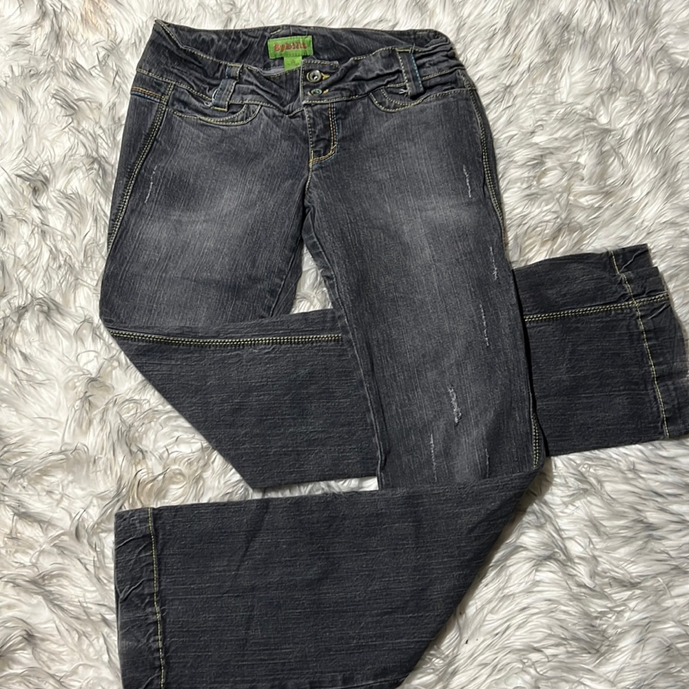 Sybilla Women Size 30 Dark Gray Denim Jeans Rockstar Hippie Boot Cut